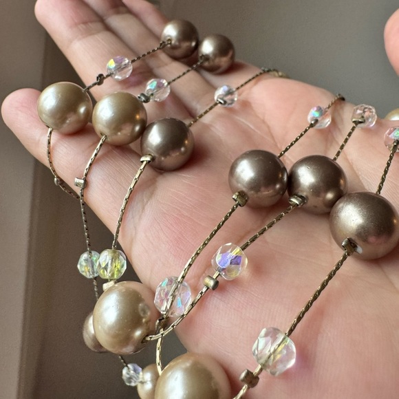 Lia Sophia Station Necklace Gold Brown Beige Pearls (Vintage Flapper Girl Pearl) - Picture 15 of 17